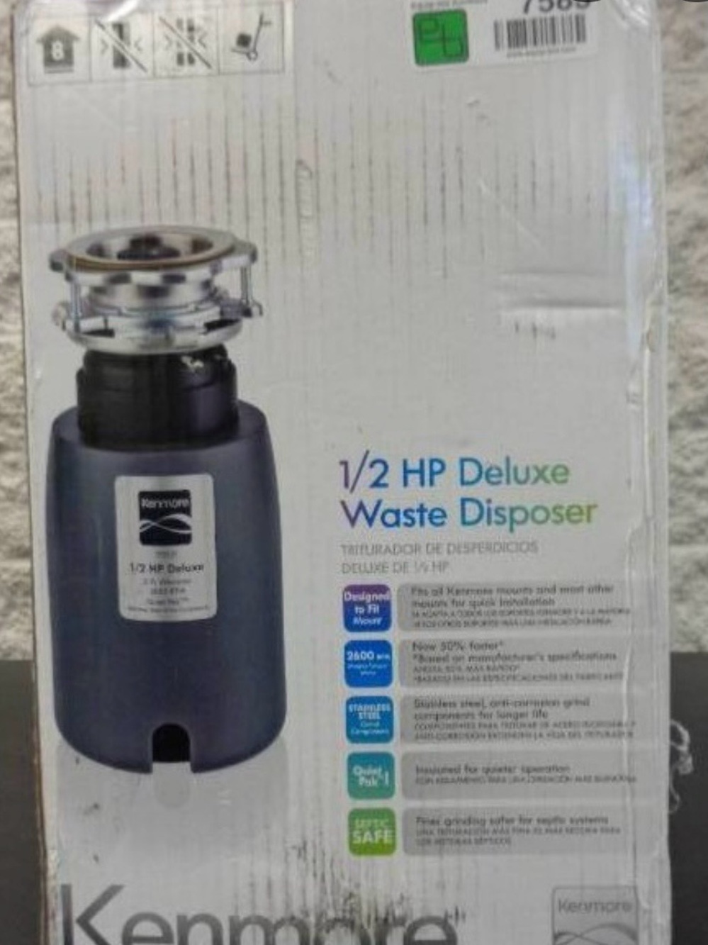 Kenmore 1/2 HP Deluxe Waste Disposer - Gray/Black Unopened Box.